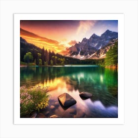 Sunset Over Lake 1 Art Print