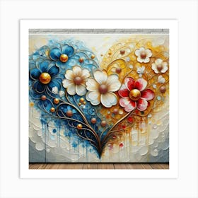 Heart shaped flowers acrylic art 6 Art Print