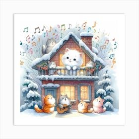 Christmas Cats On The Roof Art Print