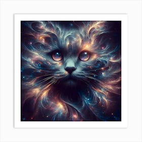 Mystical Cat in Cosmic With Stars and Galaxies Art Print