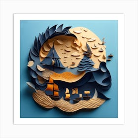 Paper art navy 02 Art Print