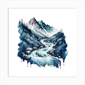 Watercolor Of A Mountain Stream 10 Art Print