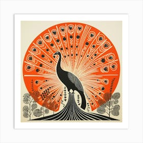 Retro Bird Lithograph Peacock 3 Art Print