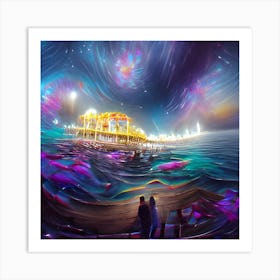 Cosmic Santa Monica Pier Ai Created Digital Art Art Print