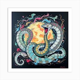 Snakes On The Moon Art Print