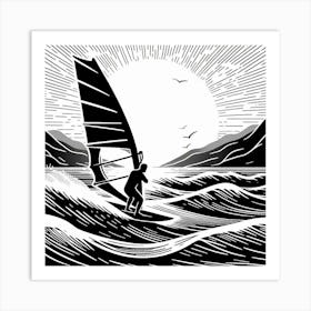 Line Art windsurfing 2 Art Print