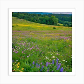 Wildflowers In The Meadow, Landscape Of A Meadow With Wildflowers In Bloom art print 1 Art Print