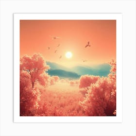 Sunrise Over A Pink Field Art Print