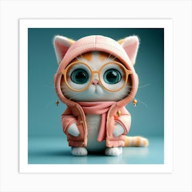 Cute Cat With Glasses Art Print