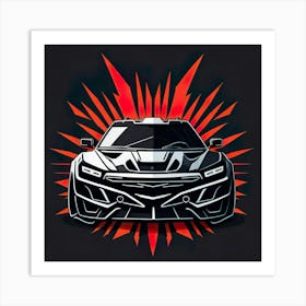 Car Red Artwork Of Graphic Design Flat (201) Art Print