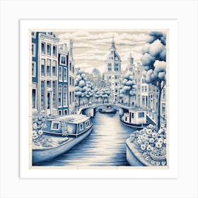Amsterdam Canal Delft Tile Illustration 1 Art Print