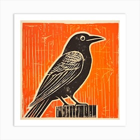 Retro Bird Lithograph Raven 1 Art Print