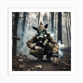 Gas Mask In The Forest Art Print