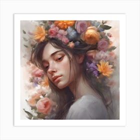 Girl With Flowers Art Print