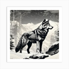 Wolf In The Snow 1 Art Print