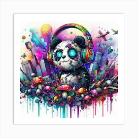 Panda With Headphones 3 Art Print