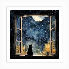 Cat Looking Out Of Window Art Print