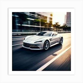 Automobile Driving Speed White Sport Road Fast Vehicle Car Motion Drive Style Photograph (7) Art Print