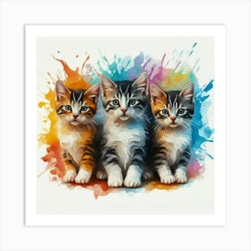 Cat Watercolor Trio Art Print