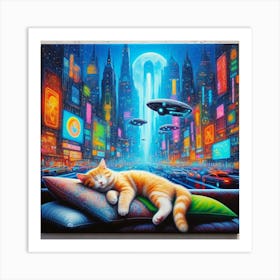 Cat Sleeping In The City 1 Art Print