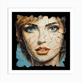 A Contemporary Twist Modern Fresco Portrait With Cracked Broken Effect Art Print