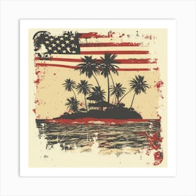 Retro American Flag With Palm Trees 7 Art Print