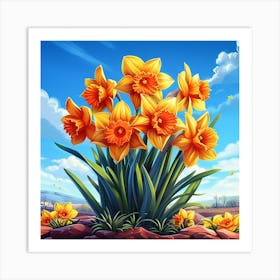 Daffodils Under a Bright Sky Art Print