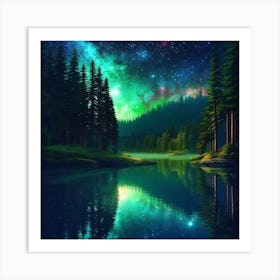 Night Sky Over Lake 21 Art Print