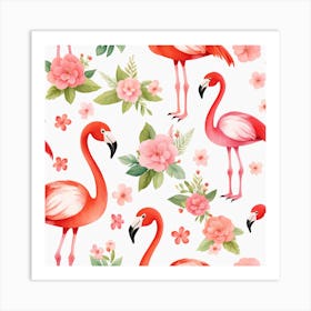 Floral Baby Flamingo Nursery Illustration (3) Art Print