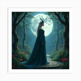 Elven Queen Standing In A Moonlit Royal Garden 1 Art Print