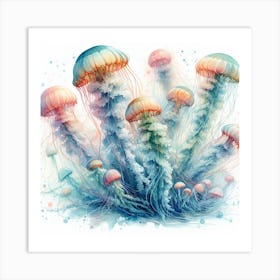 Sea Jellyfish In Motion, Sea Jellyfish Watercolour Art Print 2 Art Print