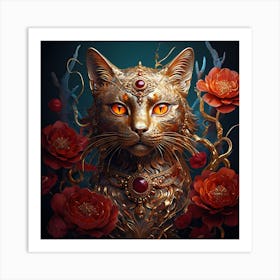 A Digital Painting of a Majestic Golden Cat Art Print