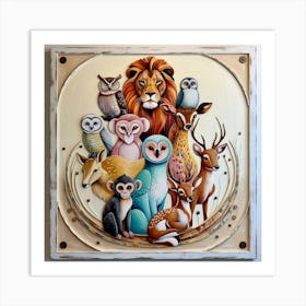 Lions And Owls Art Print