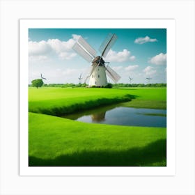 Windmill In The Field Art Print