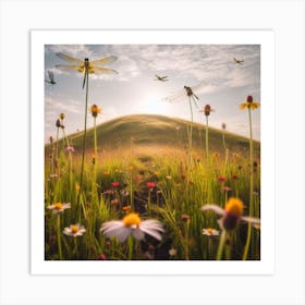 Dragonflies In The Meadow Art Print