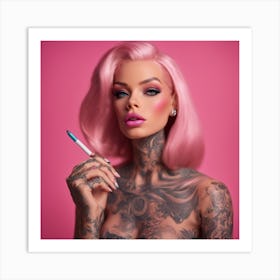 Tattoo Bombshell Barbie Pink Art Print