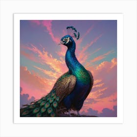 Default Peacock In A Pastel Sky A Majestic Peacock Soaring Thr 0 Art Print