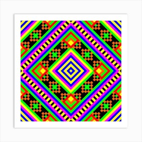 Folk Rainbow Pyramid - Romb Mandala Pattern - First Colorful Symbol - Black Art Print