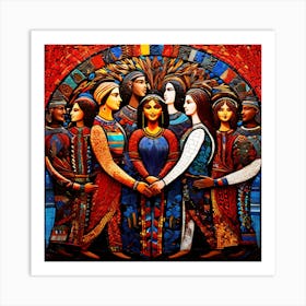 Women Of The World, An Image Showing A Mosaic Of Different Cultural Symbols And People From Various Backgrounds Holding Art Print