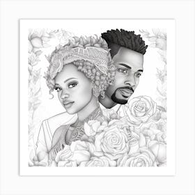 Black And White Drawing Of A Couple Art Print
