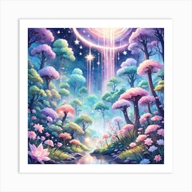 A Fantasy Forest With Twinkling Stars In Pastel Tone Square Composition 82 Art Print