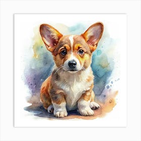 Watercolor Painting Of A Cute Corgi Puppy 1 Art Print