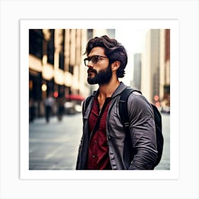 Man In Glasses Walking In City Art Print