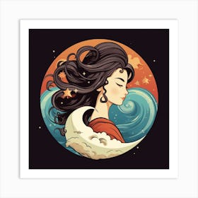 Moon And The Girl Art Print