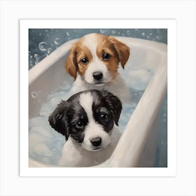 Two Puppies In A Tub Art Print