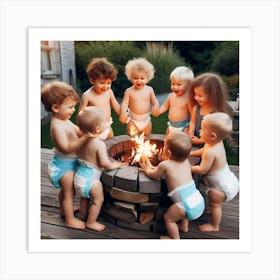 Group Of Babies Around A Fire Pit Art Print