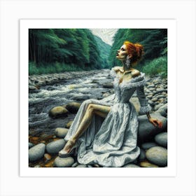 Woman Sits By A River Art Print