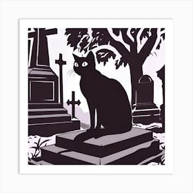 Black Cat In Cemetery 1 Art Print