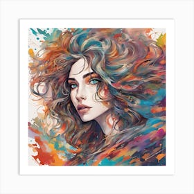 Girl With Colorful Hair 1 Art Print