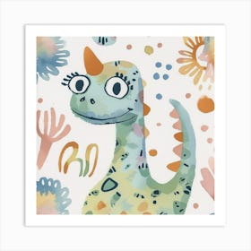 Cute Muted Pastels Pachycephalosaurus Dinosaur 2 Art Print